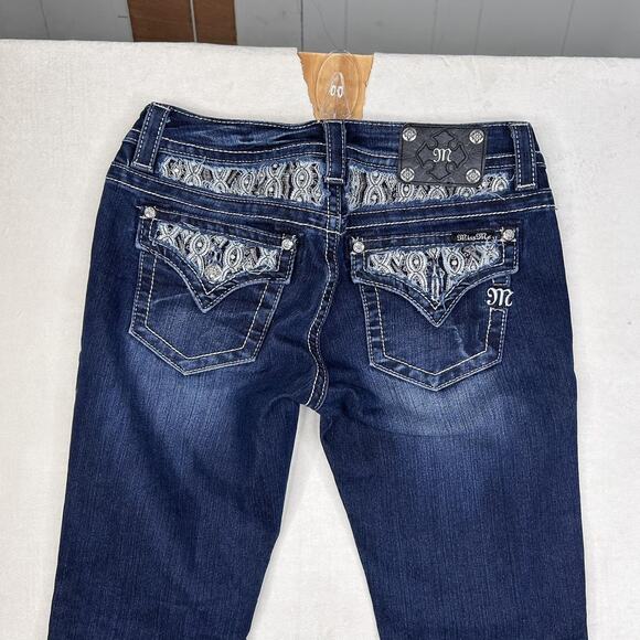 Miss Me Jeans Womens 29x32 Dark Wash Signature Boot Bootcut Embellished Pockets - Picture 7 of 7
